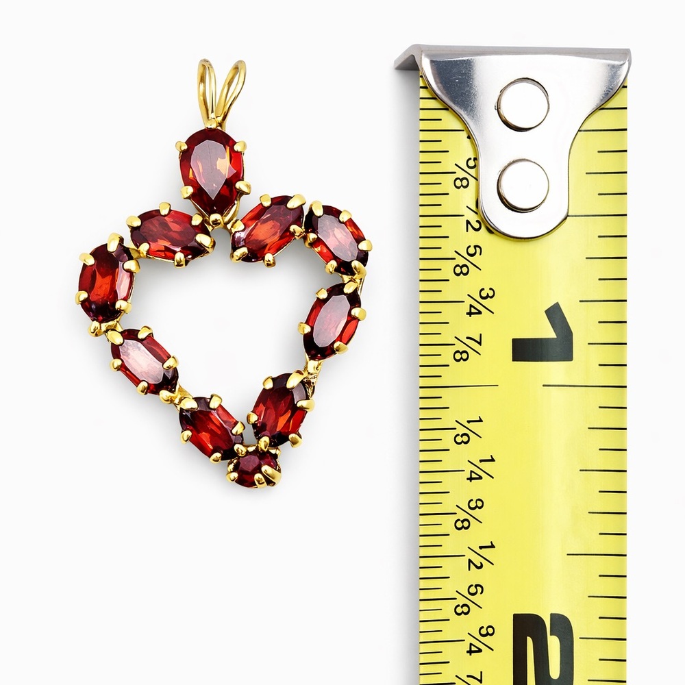 10K Yellow Gold Garnet Heart Pendant | Vintage Open Heart | Tested Gold
